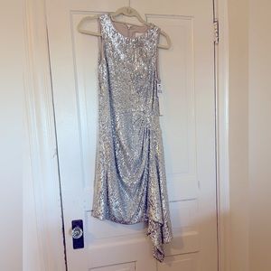 NWT Shoshanna Silver Sequin Asymmetrical Hem Dress